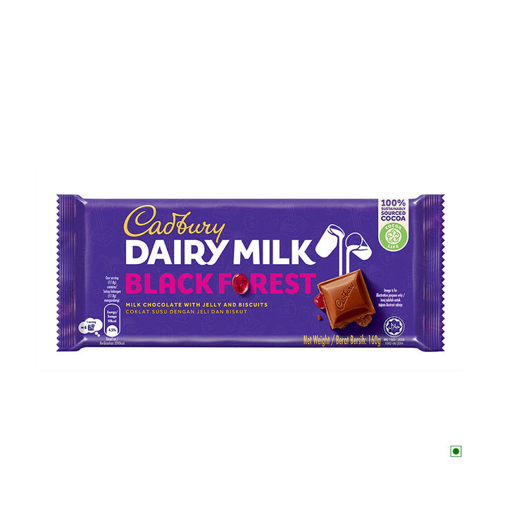 Buy Cadbury Dairy Milk Black Forest 160Gm  (Imported) online in india. Buy all types of imported chocolates, imported chocolate, imported candy, imported candies, foreign chocolate, foreign chocolates, foreign snacks, foreign biscuites, foreign cookies, international chocolates, international snacks, imported cooikes, imported biscuits, imported cold drinks, imported drinks, dry fruits, dates, honey, spread, imported chips, imported wafers, imported marshmallow, imported jelly near you. 