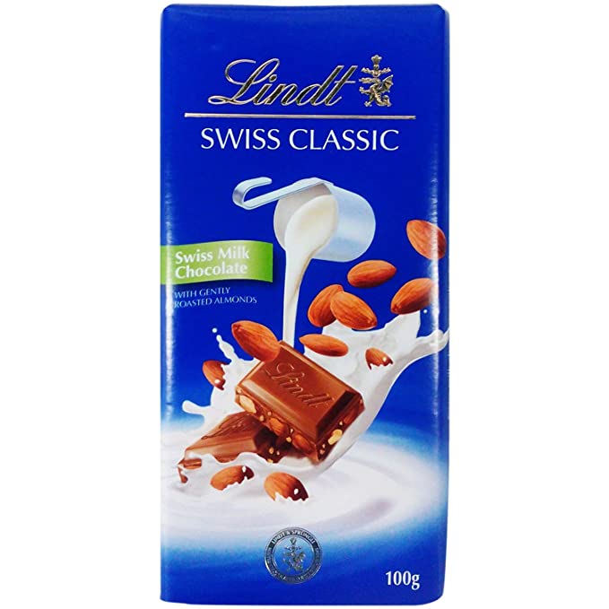 Buy lindt swiss classic milk chocolate with roasted almond online in india. Buy all types of imported chocolates, imported chocolate, imported candy, imported candies, foreign chocolate, foreign chocolates, foreign snacks, foreign biscuites, foreign cookies, international chocolates, international snacks, imported cooikes, imported biscuits, imported cold drinks, imported drinks, dry fruits, dates, honey, spread, imported chips, imported wafers, imported marshmallow near you on https://www.chocoliz.com/ 